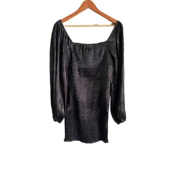 Witchy‎ Whimsigoth Gauze Stretch Little Black Dress Satiny Bell Sleeves Sz M - Picture 2 of 9